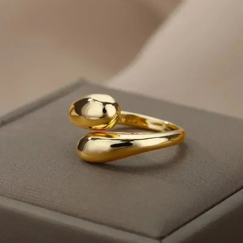 925 Sterling Silver Smooth Water Drop Rings for Woman 18K Gold Open Ring Wedding Couple Rings Aesthetic Jewelry Gift