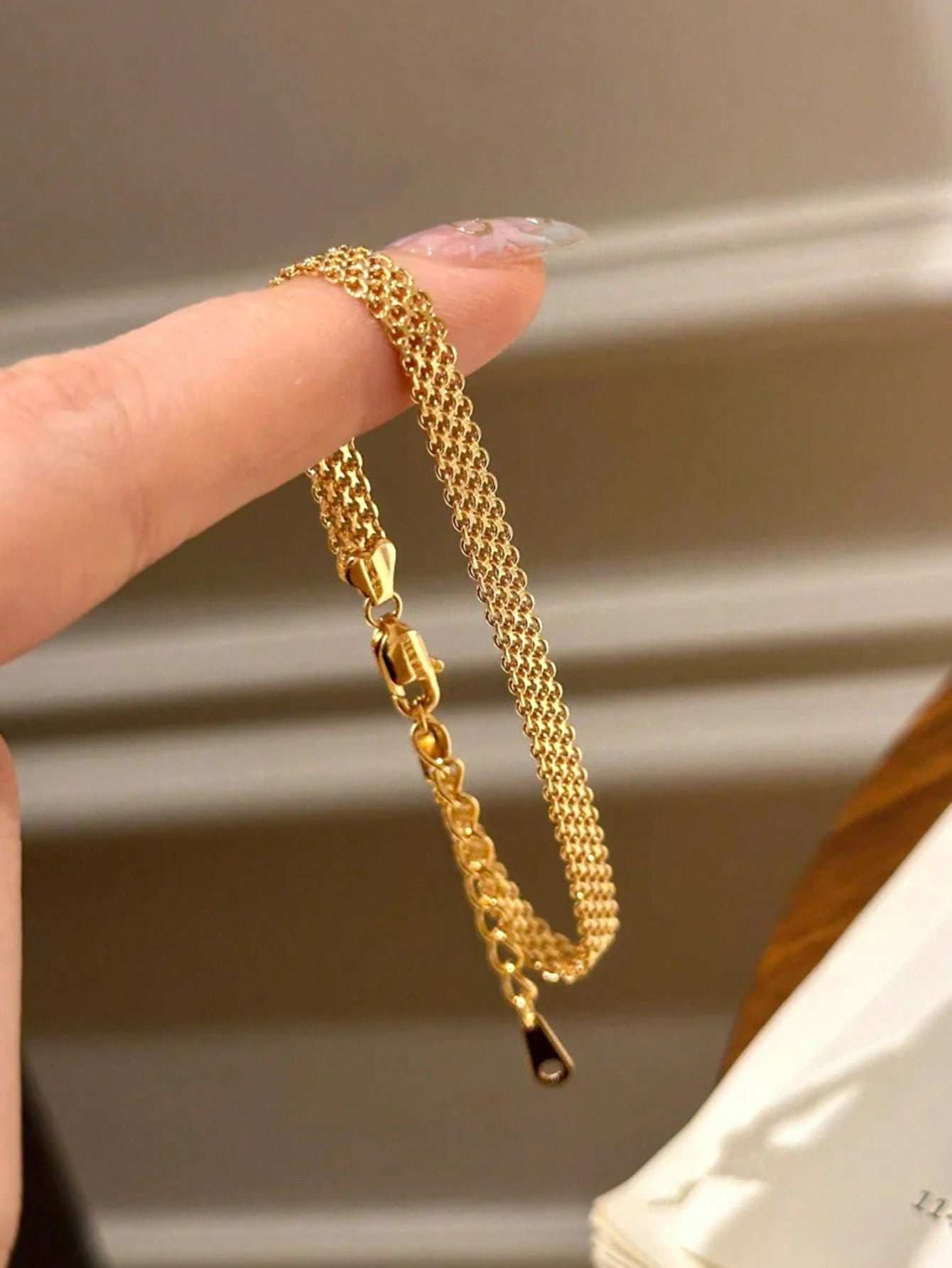 1Pc Stainless Steel 18K Gold Plated Milan-Inspired Bracelet, Retro Vintage Minimalist Design, Versatile Daily Wear