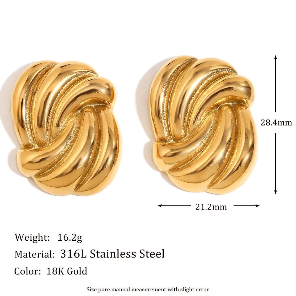Rotating Lines Oval Shape Stud Earring Minimalist Style Stainless Steel Earring Jewelry Charm for Elegant Women Girls