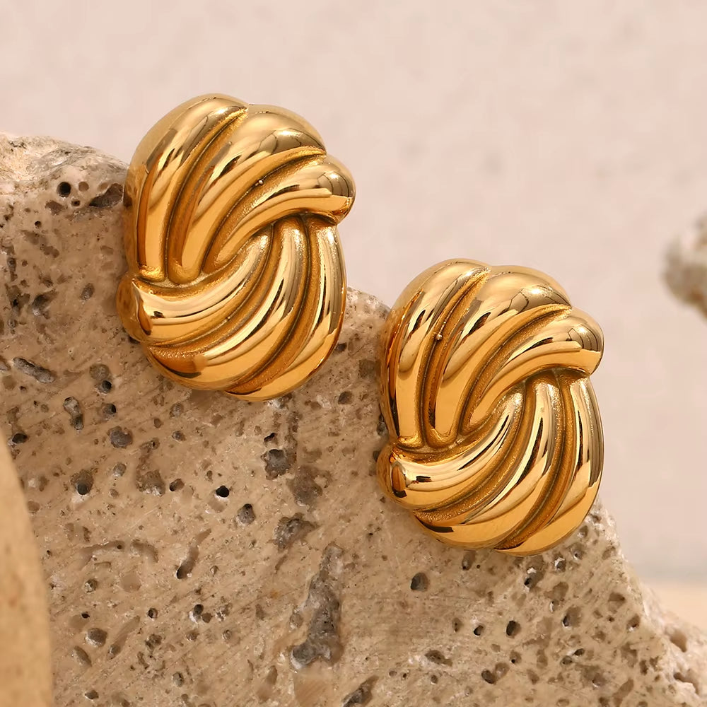Rotating Lines Oval Shape Stud Earring Minimalist Style Stainless Steel Earring Jewelry Charm for Elegant Women Girls